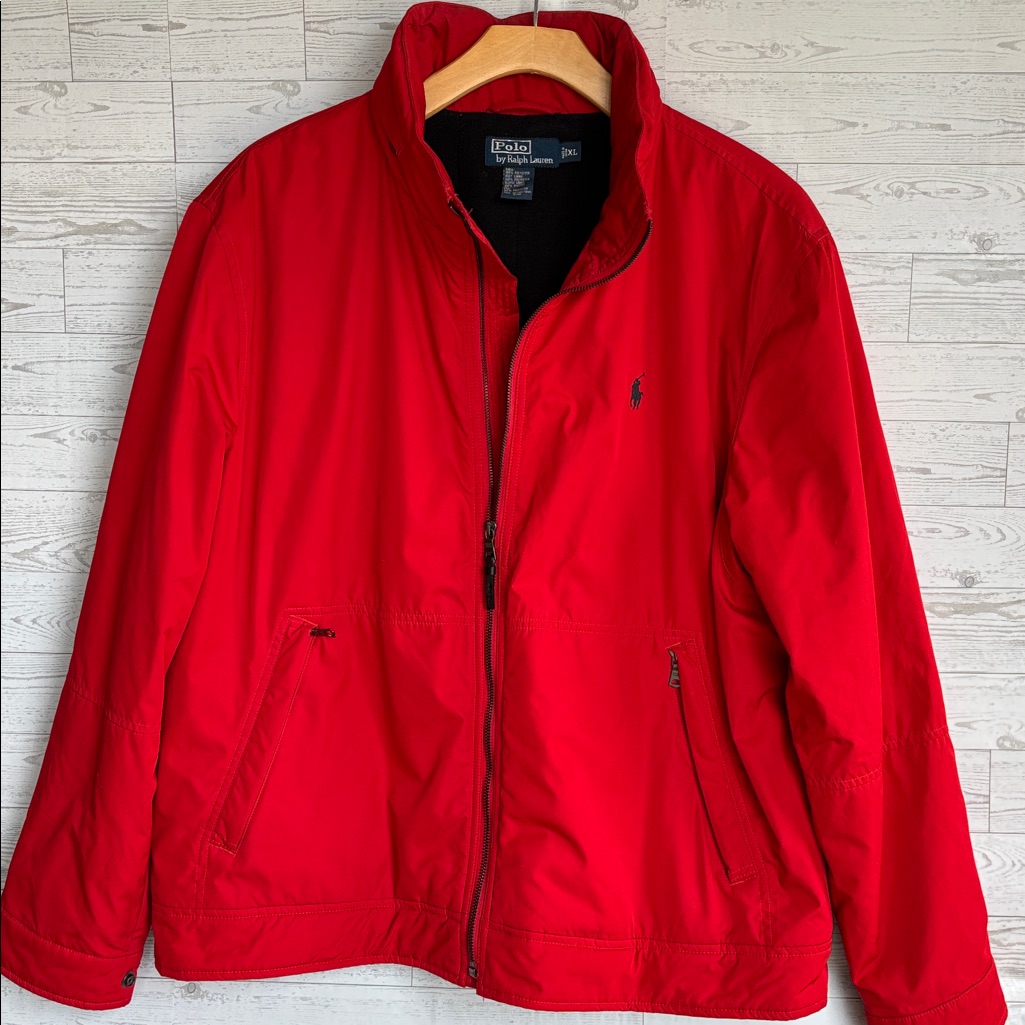 Polo Ralph Lauren Jacket Men Xl Red Bomber Fleece Lined Coat W/ Hood Preppy